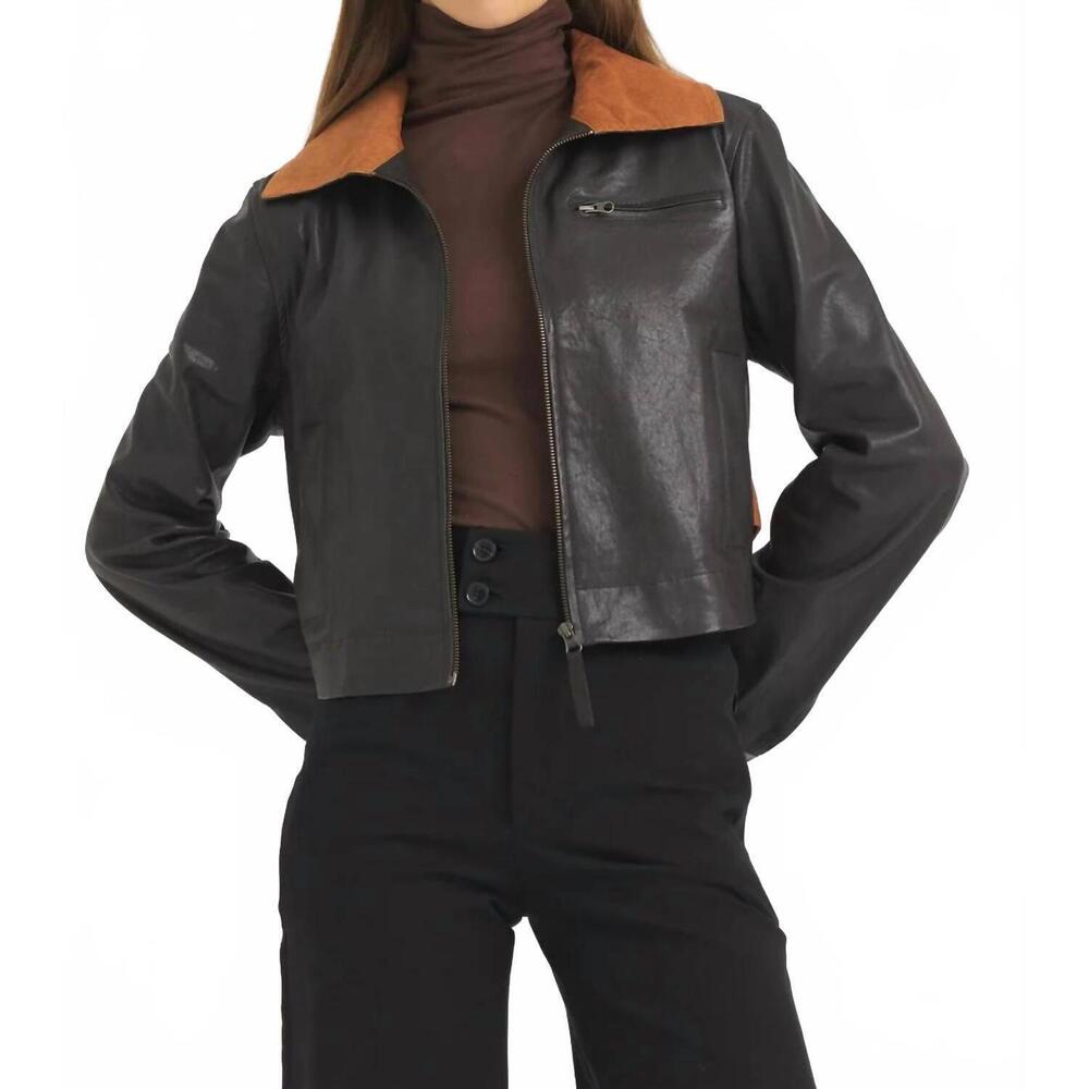 NEW JAKETT moira wrinkled leather jacket in chocolate
